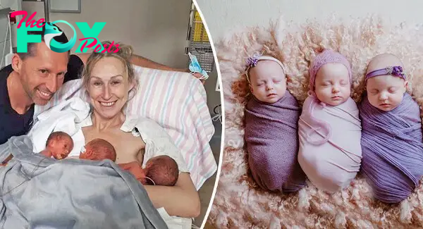 44-year-old first-time mother gives birth to triplets after six years of trying and four miscarriages.