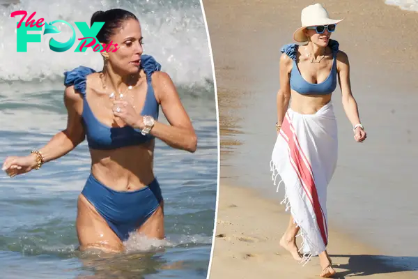 Bethenny Frankel, 53, looks half her age as she hits Bondi Beach in ruffled blue bikini