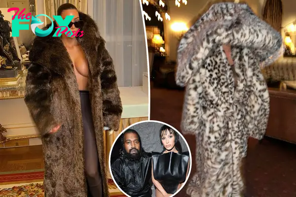 Kim Kardashian channels Kanye West’s wife Bianca Censori by wearing nothing but a fur coat, tights