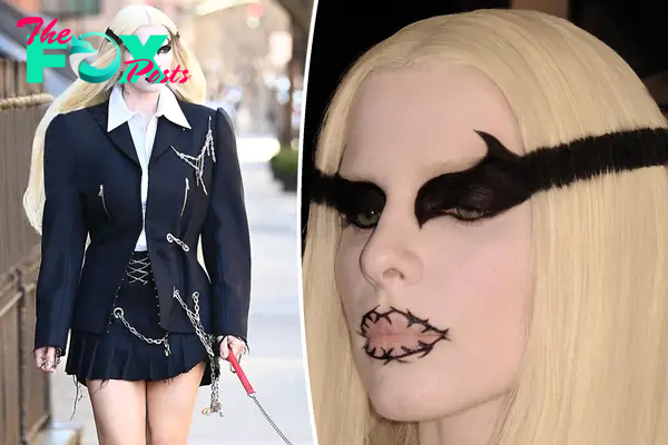Julia Fox is drop-dead gorgeous in dramatic ‘corpse paint’ makeup while walking a dog