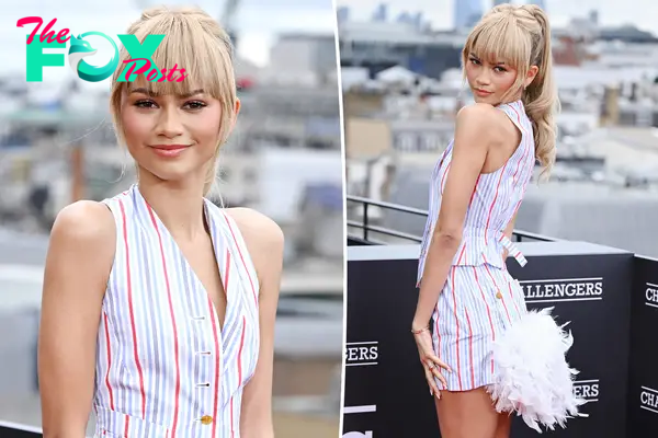 Zendaya shows off blond bangs and feathered tail at ‘Challengers’ London photocall