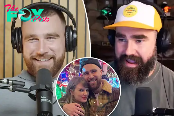 Travis Kelce dances to Taylor Swift’s ‘Shake It Off’ at ‘New Heights’ podcast live show with brother Jason
