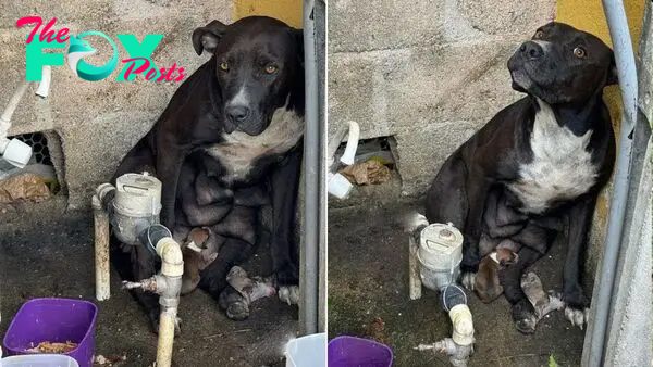 Abused Dog Kicked Out Of The House Gives Birth To Her Babies In The Heavy Rain