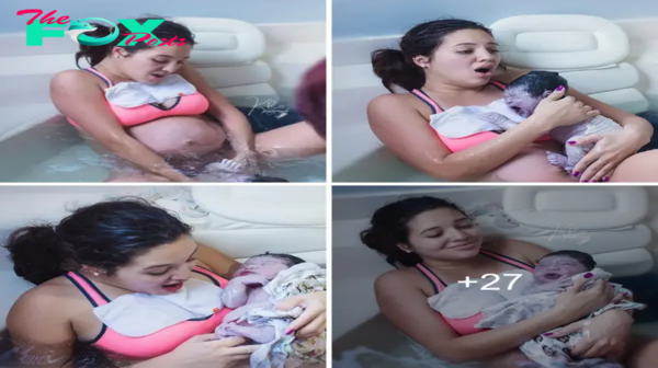 In a remarkable moment, a young mother delivers her baby naturally in water at home.sena