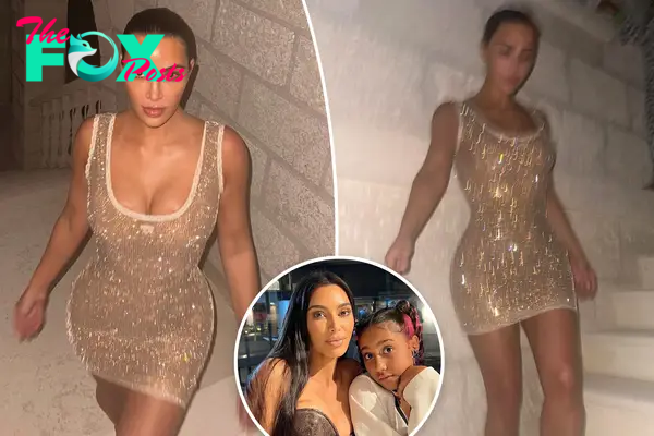 Kim Kardashian glimmers in nearly $8K gold minidress for photos snapped by North West