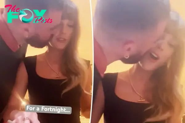 Travis Kelce kisses Taylor Swift in intimate home video shared by singer to celebrate ‘Fortnight’