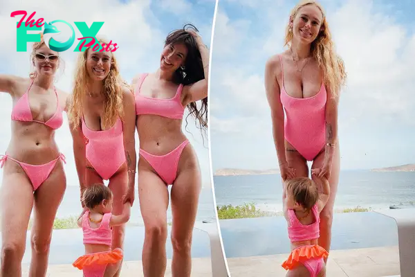 Rumer Willis and her 1-year-old daughter match with Scout and Tallulah Willis in pink bathing suits