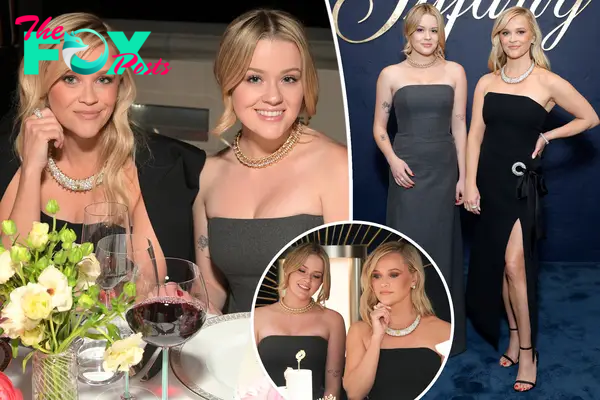Reese Witherspoon and look-alike daughter Ava twin in strapless dresses at Tiffany & Co. event
