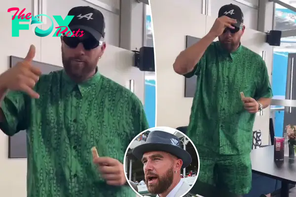 Travis Kelce goes casual in green as he continues solo weekend at F1’s Miami Grand Prix without Taylor Swift