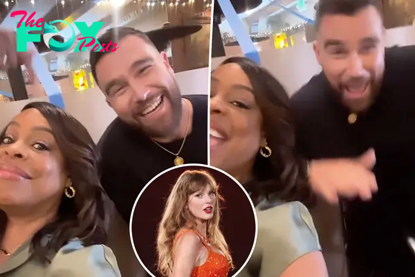 Travis Kelce dances with co-star Niecy Nash on set as Taylor Swift continues Eras Tour in Paris