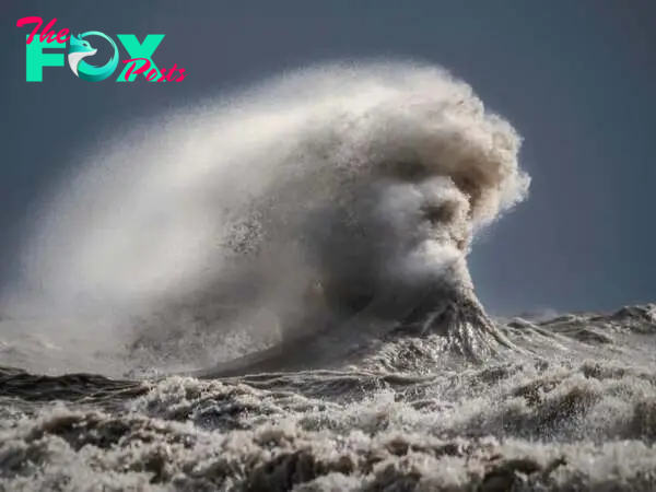 LS ”Nature photographer captures incredible image of a crashing wave that looks like a human face”