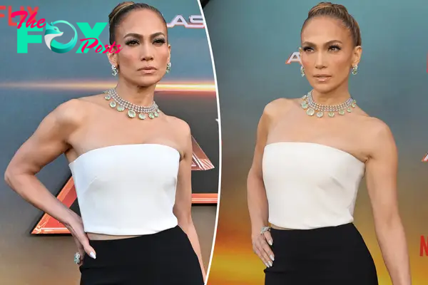 Jennifer Lopez shines in red carpet crop top — and her wedding ring — at ‘Atlas’ premiere sans Ben Affleck