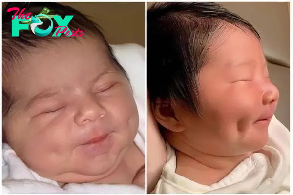 Love at first sight when meeting a newborn baby with beautiful dimples, so adorable that it’s hard to take your eyes off because it’s so cute and attractive.