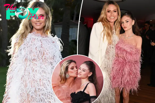 Heidi Klum and daughter Leni match in feathered frocks at amfAR Gala Cannes afterparty