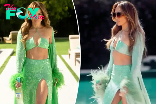 Jennifer Lopez kicks off summer with sequins and feathers in her ‘lucky color’