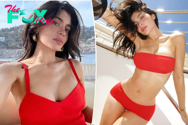 Kylie Jenner catches some rays in fiery red bikini