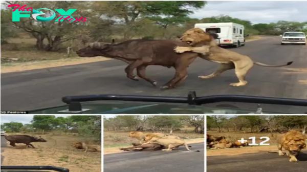 Incredible encounter: Majestic lion captures buffalo just steps away from stunned tourists