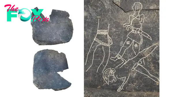 2,500-year-old slate containing drawings of battle scenes and paleo-alphabet discovered in Spain