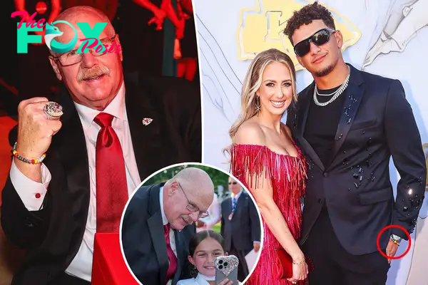 Patrick Mahomes and Andy Reid sport friendship bracelets to Chiefs Super Bowl ring ceremony