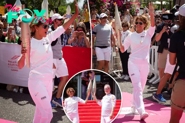 Energized Halle Berry walks Olympic torch down Croisette during Cannes Lions festival