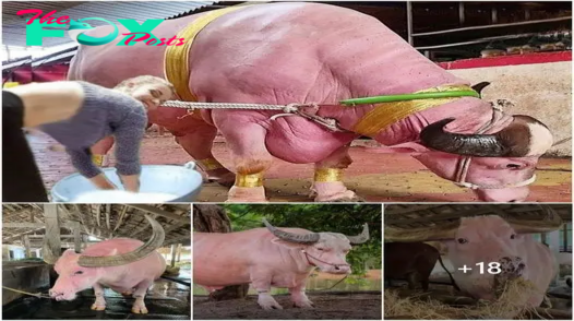 Rare and surprising sight of the world’s only pink buffalo captivates a Brazilian village farm