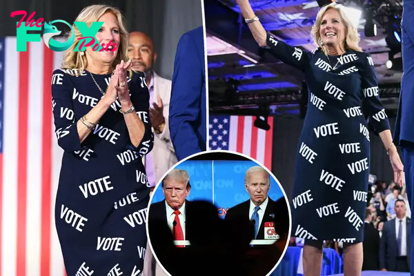 First lady Jill Biden makes a bold statement in ‘Vote’ dress after debate