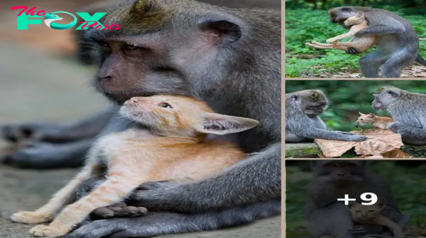 Monkey Takes In And Cares For Kitten As If It’s Her Very Own