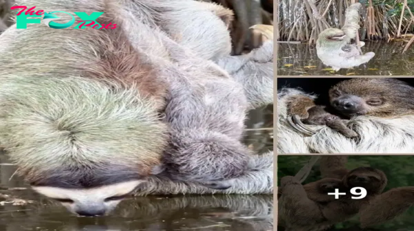 Wild Mother Sloth Teaches Her Baby What To Do When He Gets Thirsty