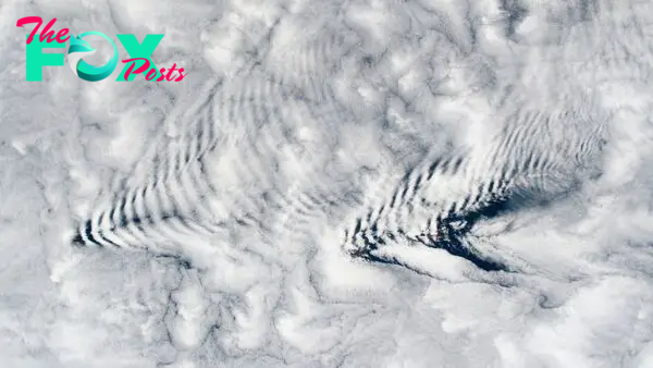 Earth from space: Gravity waves spark pair of perfect cloud ripples above uninhabited islands