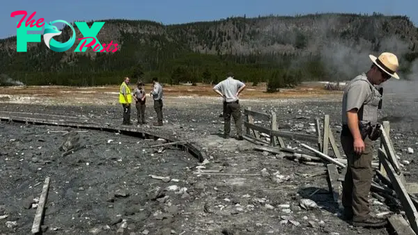 'Spectacular and definitely hazardous': Yellowstone geyser erupts, firing steam and debris over nearby tourists