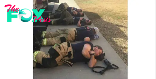 Man snaps heartbreaking photo of firefighters taking a rest after 24 hours of working nonstop