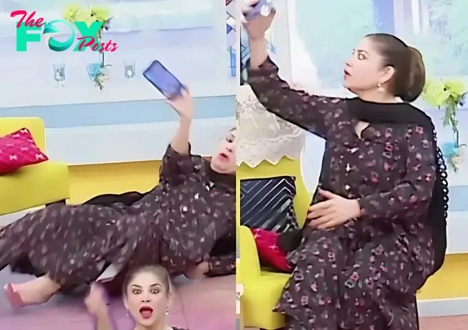 Watch: Actress Mishi Khan falls on live show while taking selfie | The Express Tribune